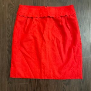 Jcrew red mini skirt with scallop 97% Wool size 0